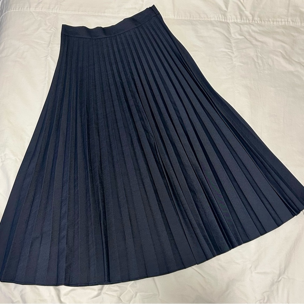 Zara Blue A-Line Pleated Midi Skirt